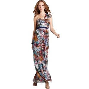 BCBG Max Azria Inga Maxi Dress Multicolor Abstract with Gold threads in Size 4